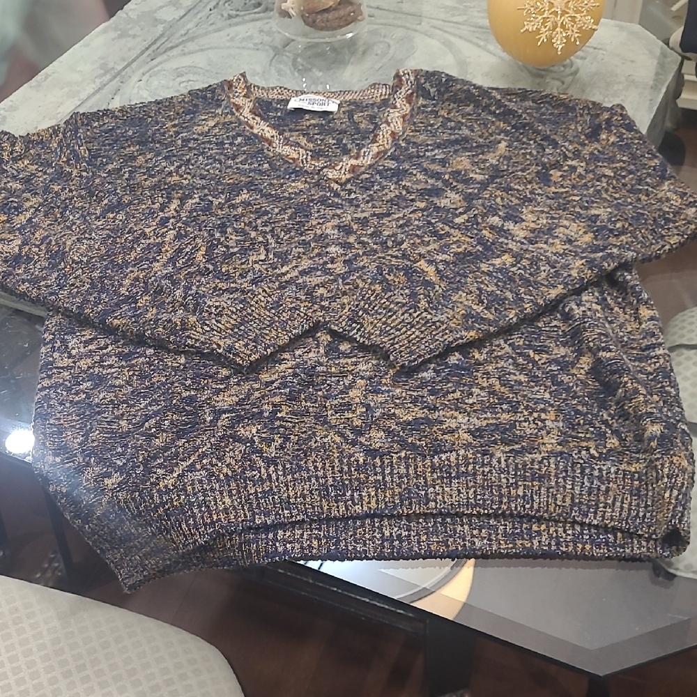 Missoni Luxury V-Neck Sweater Gray and Brown Earthy Colors Cotton Blend 52 XL Os